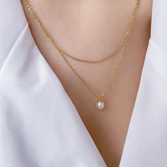 Elegant Gold Freshwater Pearl Necklace 18K GP - Picture 1 of 5
